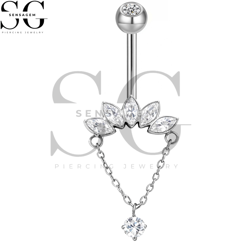 SGYS5043 G23 Titanium Dangle Belly Button Ring 14G Marquise Fan CZ Navel Ring – Bild 2