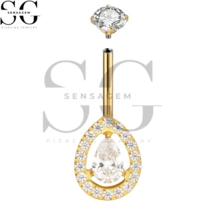 SGYS5044 Anillo para ombligo de titanio G23, anillo para ombligo con circonita cúbica y halo con corte de pera de 14G