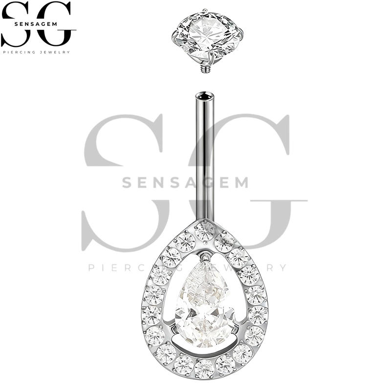 SGYS5044 G23 Titanium Belly Button Ring 14G Pear Cut Halo CZ Navel Ring – Bild 2