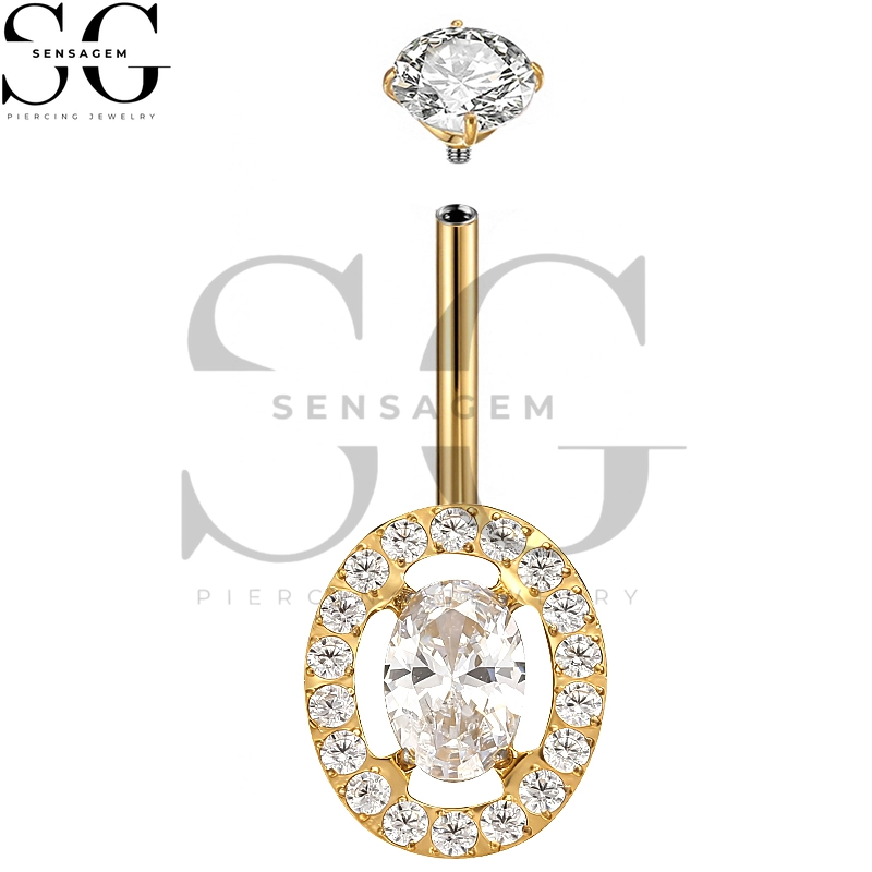 SGYS5046 G23 Titanium Belly Button Ring 14G Oval Halo CZ Navel Ring – Bild 2