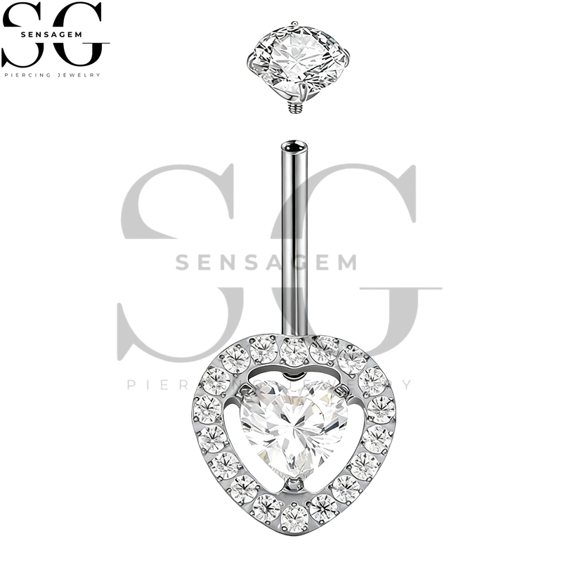 SGYS5047 G23 Titanium Belly Button Ring 14G Heart Halo CZ Navel Ring – Bild 2