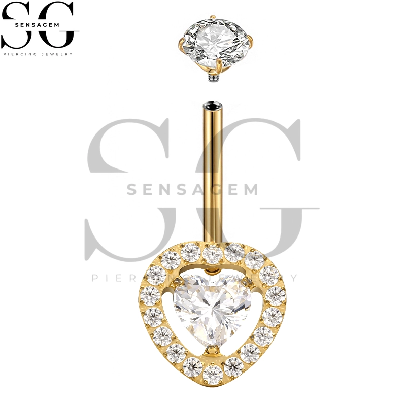 SGYS5047 G23 Titanium Belly Button Ring 14G Heart Halo CZ Navel Ring
