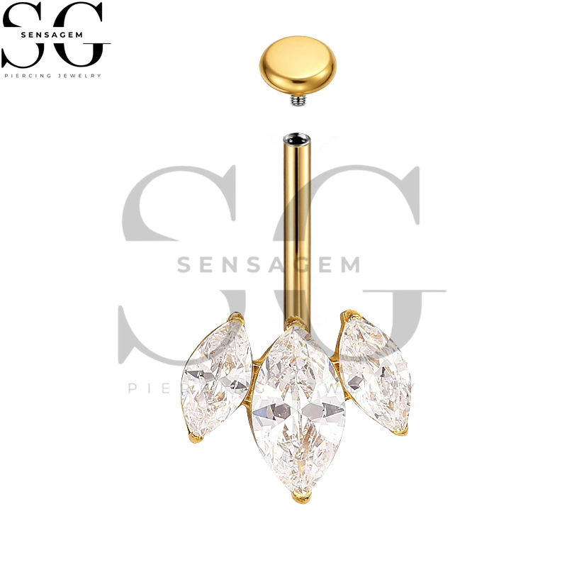 SGYS5049 G23 Titanium Belly Button Ring 14G Triple Marquise CZ Navel Ring – Bild 2