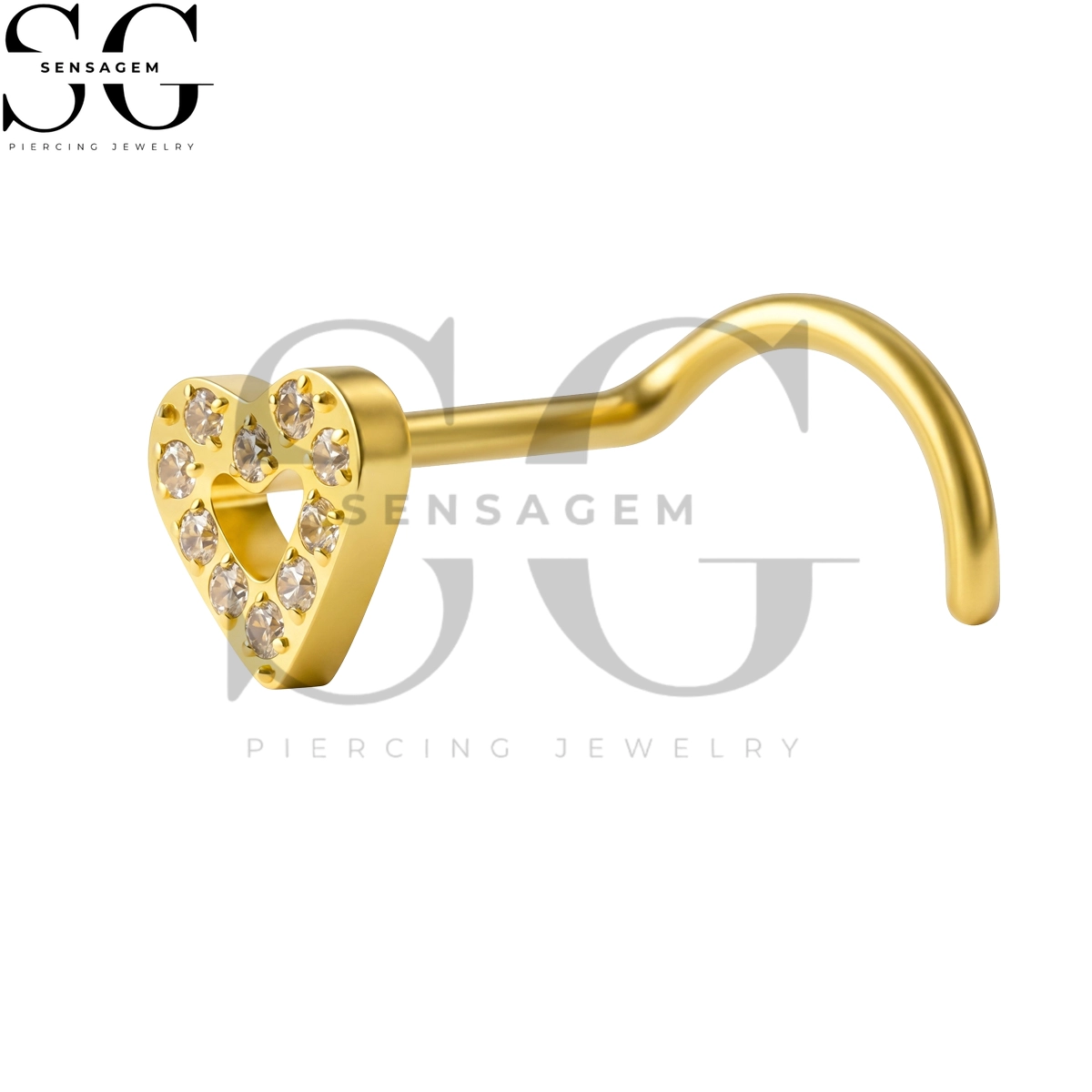 SGYS5050 ASTM F136 Titanium Nose Screw Ring Pavé CZ Open Heart Nose Stud – Image 2