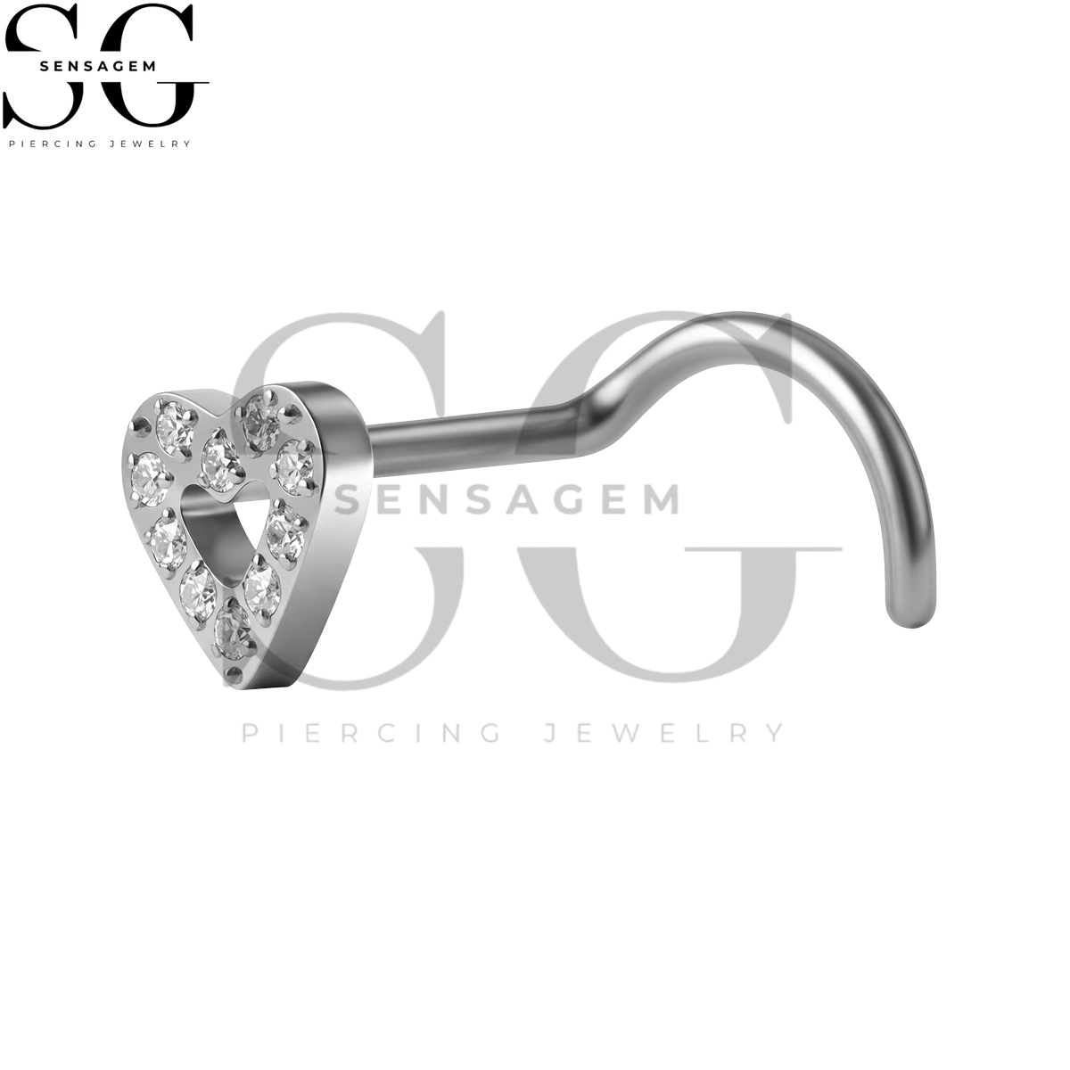 SGYS5050 ASTM F136 Titanium Nose Screw Ring Pavé CZ Open Heart Nose Stud – Image 3