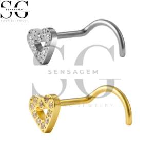 SGYS5050 ASTM F136 Titanium Nose Screw Ring Pavé CZ Open Heart Nose Stud