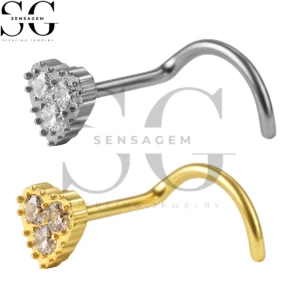 SGYS5052 ASTM F136 Titanium Nose Screw Ring 3-Stone CZ Cluster Heart Nose Stud
