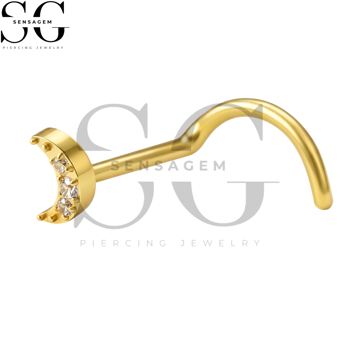 SGYS5053 ASTM F136 Titanium Nose Screw Ring 3-Stone CZ Crescent Moon Nose Stud – Image 2