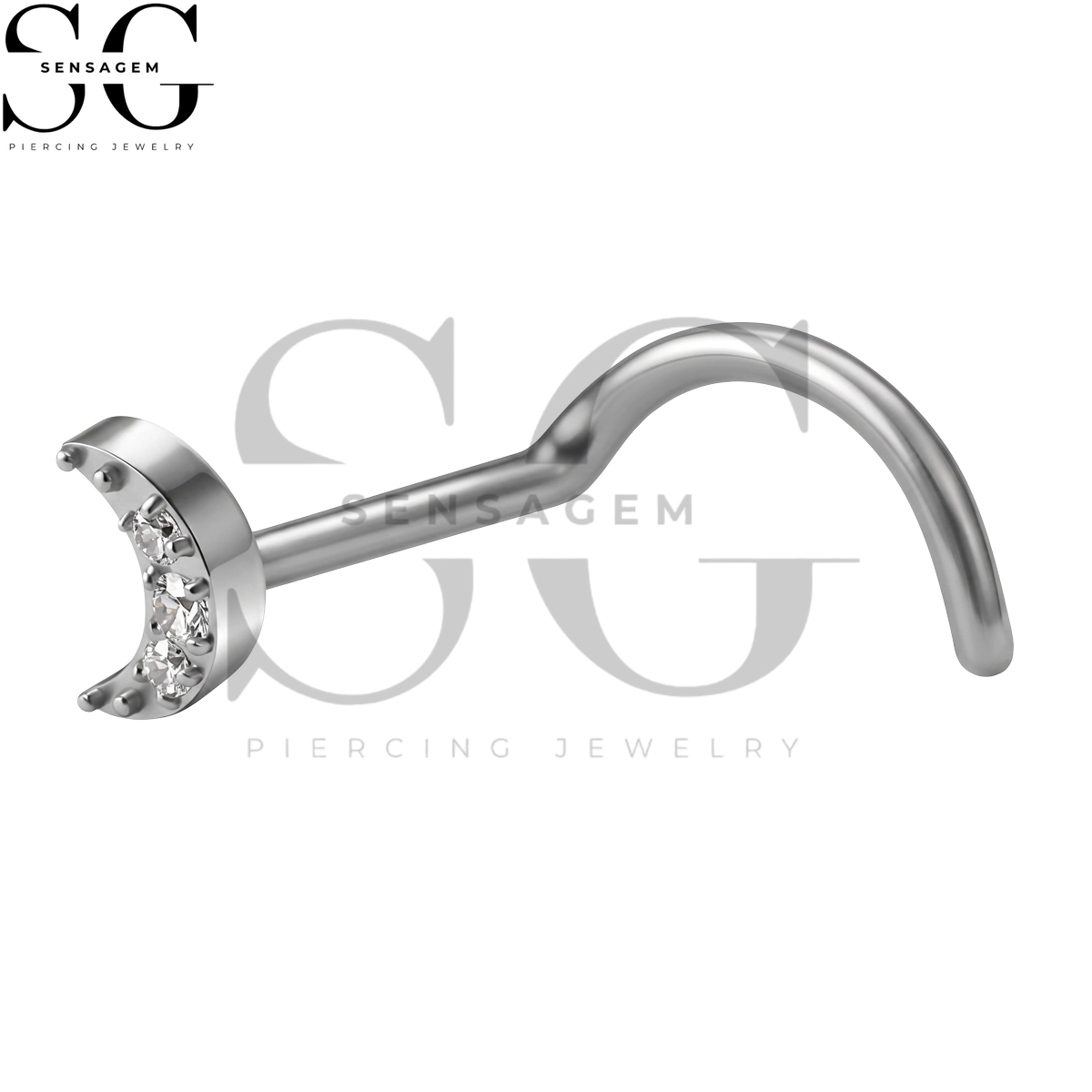 SGYS5053 ASTM F136 Titanium Nose Screw Ring 3-Stone CZ Crescent Moon Nose Stud – Image 3