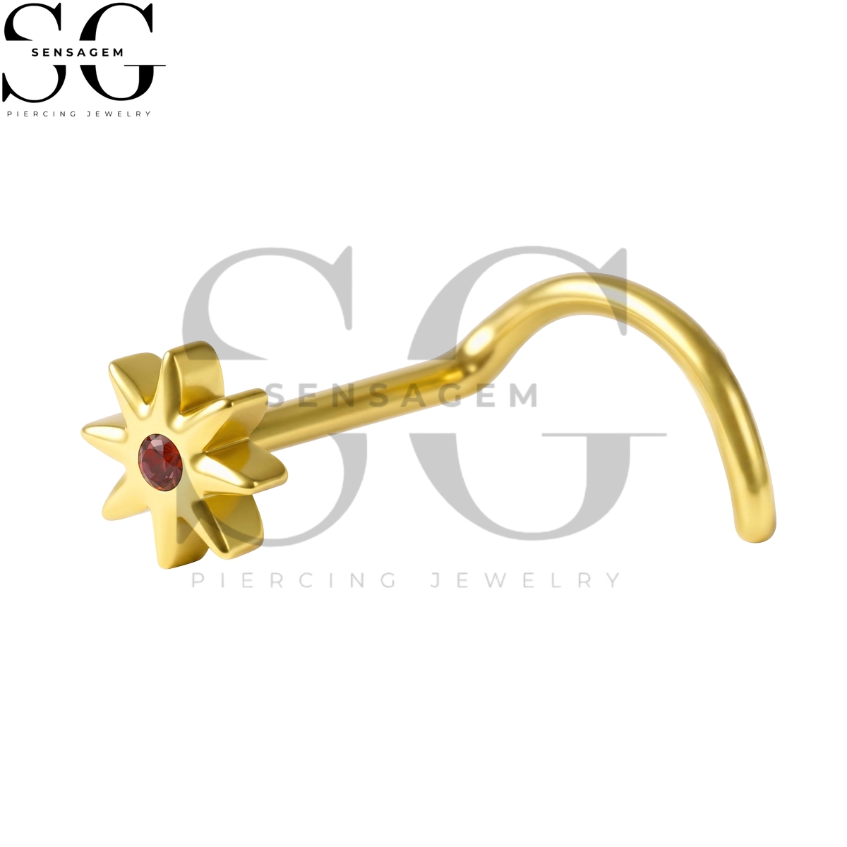 SGYS5054 ASTM F136 Titanium Nose Screw Ring Red CZ 8-Point Starburst Nose Stud – Image 2