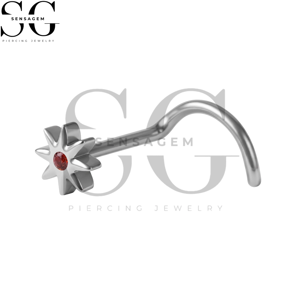 SGYS5054 ASTM F136 Titanium Nose Screw Ring Red CZ 8-Point Starburst Nose Stud – Image 3
