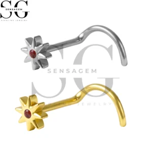 SGYS5054 ASTM F136 Titanium Nose Screw Ring Red CZ 8-Point Starburst Nose Stud