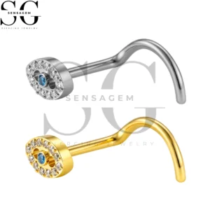 SGYS5055 ASTM F136 Titanium Nose Screw Ring Pavé CZ Evil Eye Nose Stud