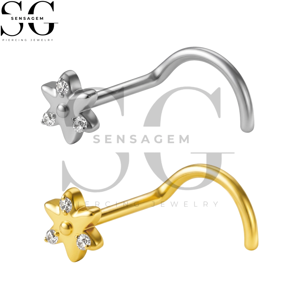 SGYS5056 ASTM F136 Titanium Nose Screw Ring 6-Point Star CZ Nose Stud