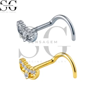SGYS5057 ASTM F136 Titanium Nose Screw Ring Pavé CZ Winged Tiara Crown Nose Stud