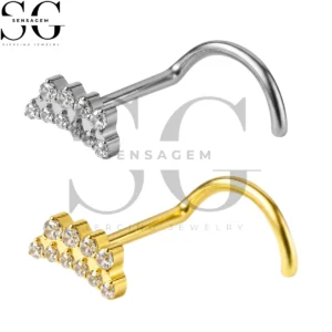 SGYS5058 ASTM F136 Titanium Nose Screw Ring Pavé CZ Tiara Crown Nose Stud