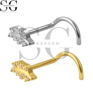 SGYS5059 ASTM F136 Titanium Nose Screw Ring Pavé CZ Feather Leaf Nose Stud