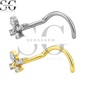 SGYS5062 ASTM F136 Titanium Nose Screw Ring Marquise CZ Butterfly Nose Stud