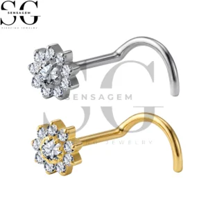 SGYS5063 ASTM F136 Titanium Nose Screw Ring Round CZ Sunflower Nose Stud