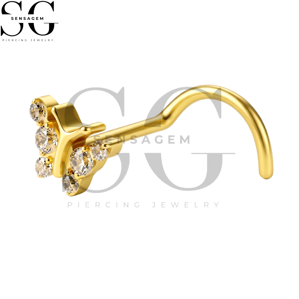 SGYS5064 ASTM F136 Titanium Nose Screw Ring Pavé CZ Butterfly Nose Stud – Image 2