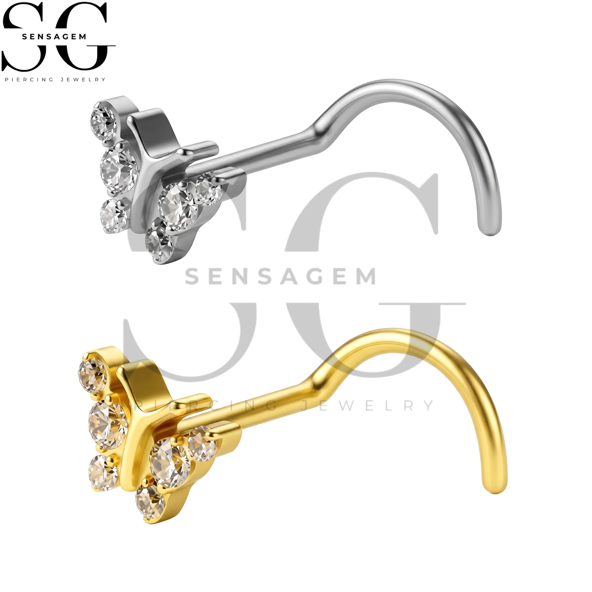 SGYS5064 ASTM F136 Titanium Nose Screw Ring Pavé CZ Butterfly Nose Stud