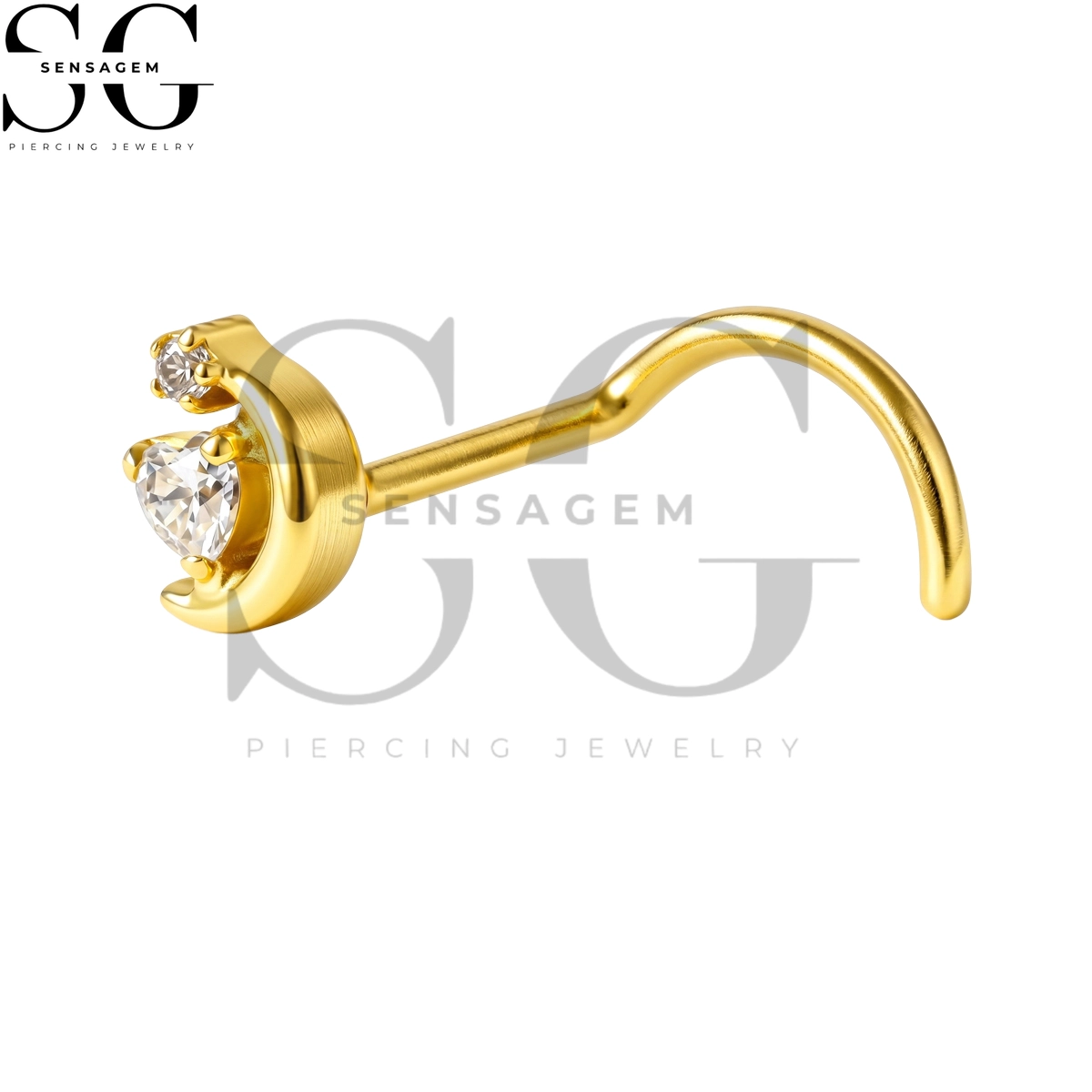 SGYS5065 ASTM F136 Titanium Nose Screw Ring Heart CZ Crescent Moon Nose Stud – Image 2