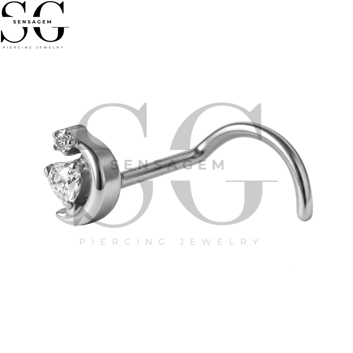 SGYS5065 ASTM F136 Titanium Nose Screw Ring Heart CZ Crescent Moon Nose Stud – Image 3