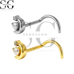 SGYS5065 ASTM F136 Titanium Nose Screw Ring Heart CZ Crescent Moon Nose Stud