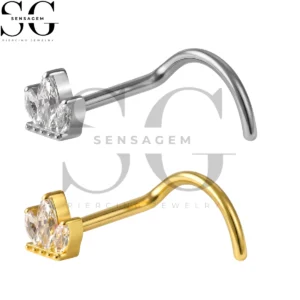 SGYS5066 ASTM F136 Titanium Nose Screw Ring Marquise CZ Crown Nose Stud