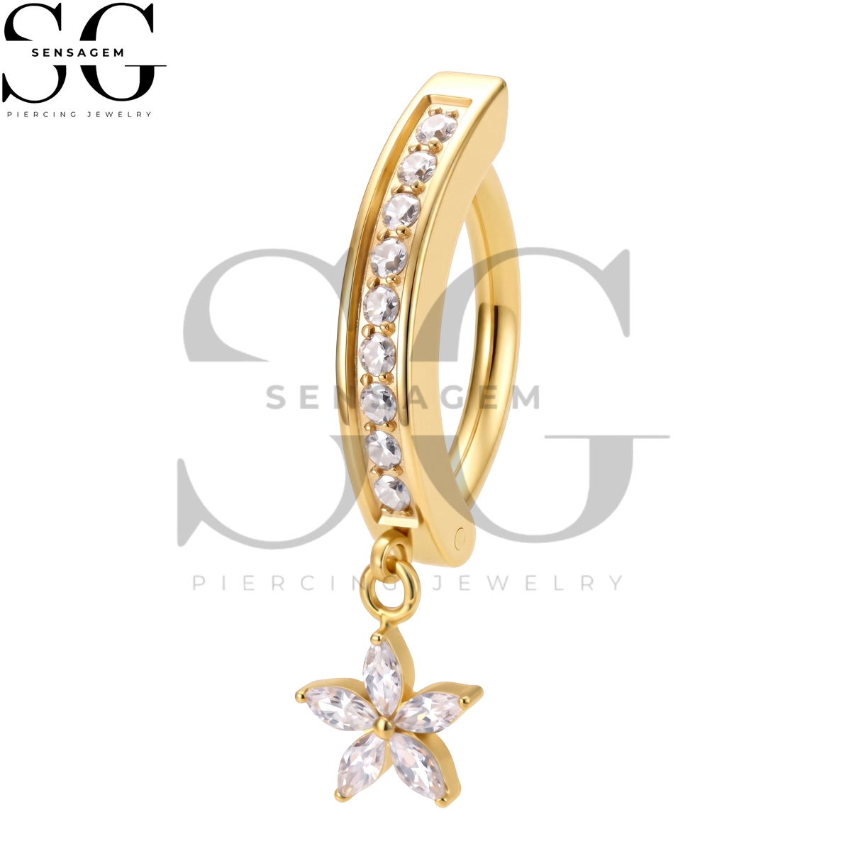 SGYS6060 ASTM F136 Titanium Belly Button Ring Pavé CZ Hinged Clicker Navel Ring - Image 2