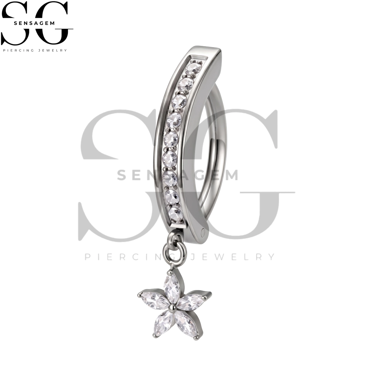SGYS6060 ASTM F136 Titanium Belly Button Ring Pavé CZ Hinged Clicker Navel Ring - Image 3