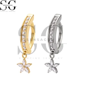 SGYS6060 ASTM F136 Titanium Belly Button Ring Pavé CZ Hinged Clicker Navel Ring