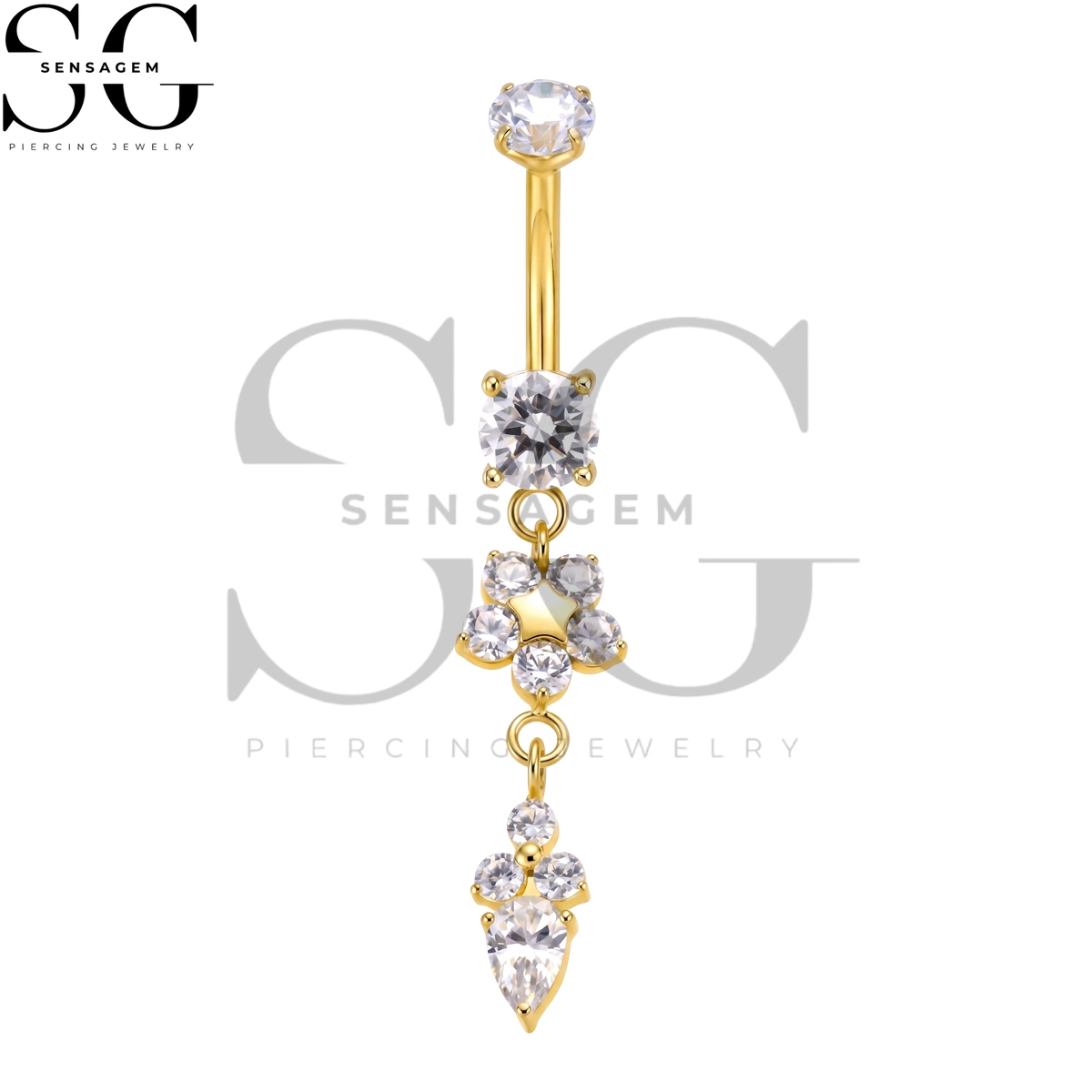 SGYS6062 ASTM F136 Implant Grade Titanium Dangle Star Belly Ring - Image 2