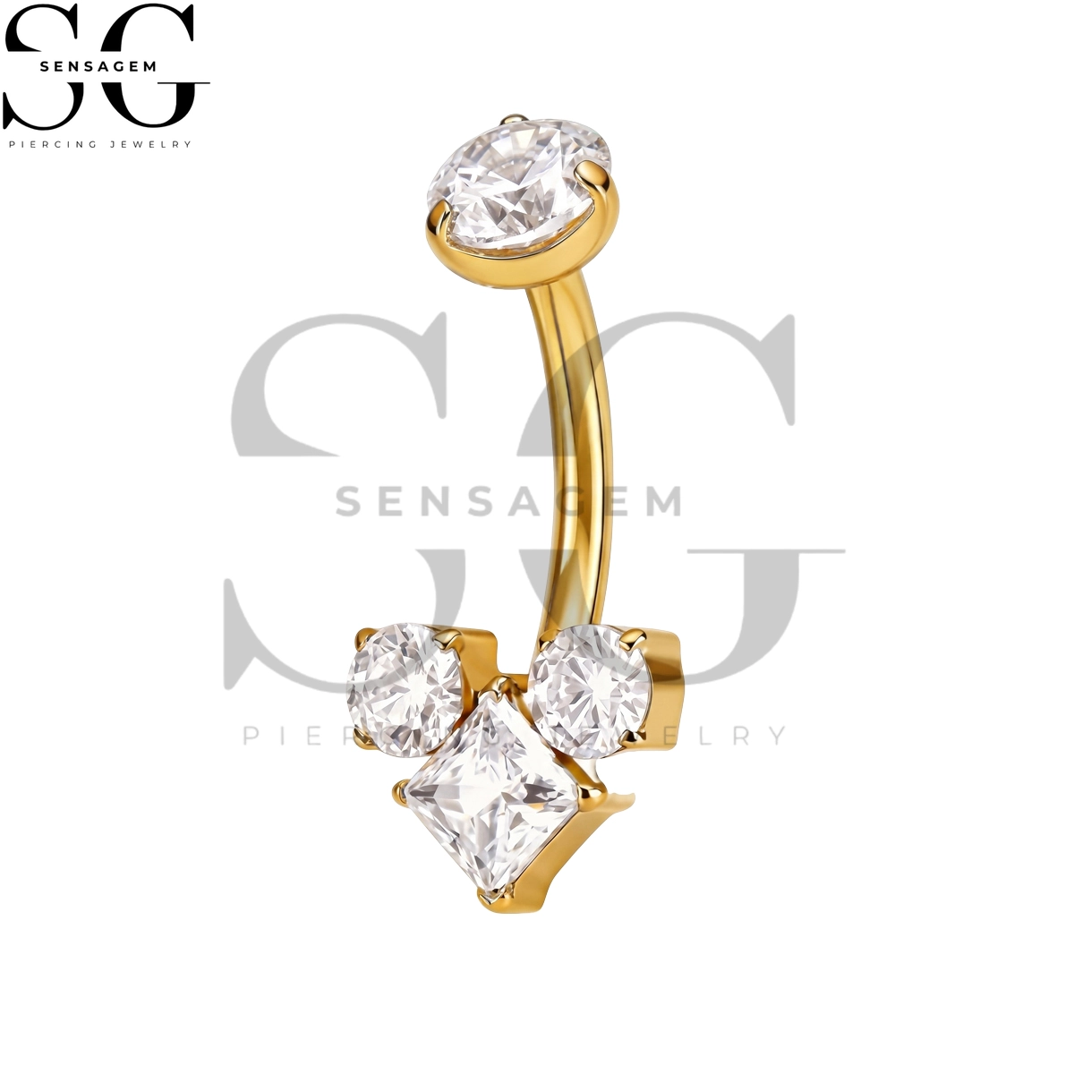 SGYS6064 ASTM F136 Implant Grade Titanium Princess Cut CZ Navel Bar - Image 2