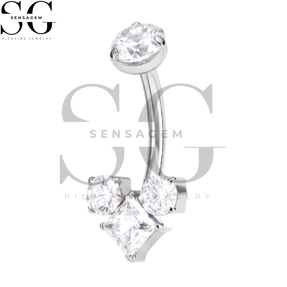SGYS6064 ASTM F136 Implant Grade Titanium Princess Cut CZ Navel Bar - Image 3