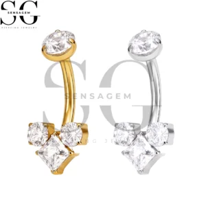 SGYS6064 ASTM F136 Implant Grade Titanium Princess Cut CZ Navel Bar