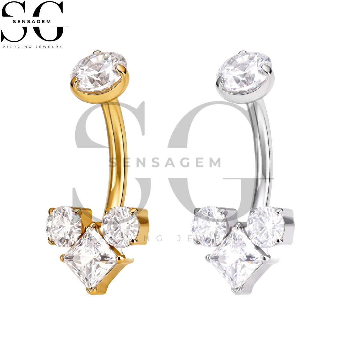 SGYS6064 ASTM F136 Implant Grade Titanium Princess Cut CZ Navel Bar