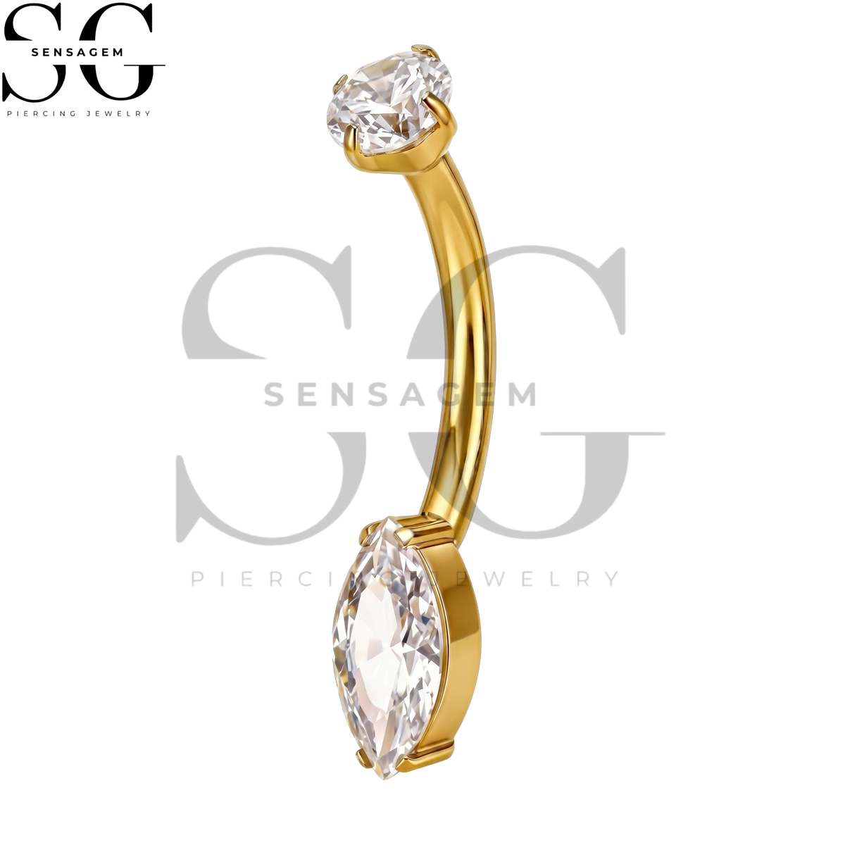 SGYS6065 STM F136 Implant Grade Titanium Marquise CZ Navel Bar - Image 2