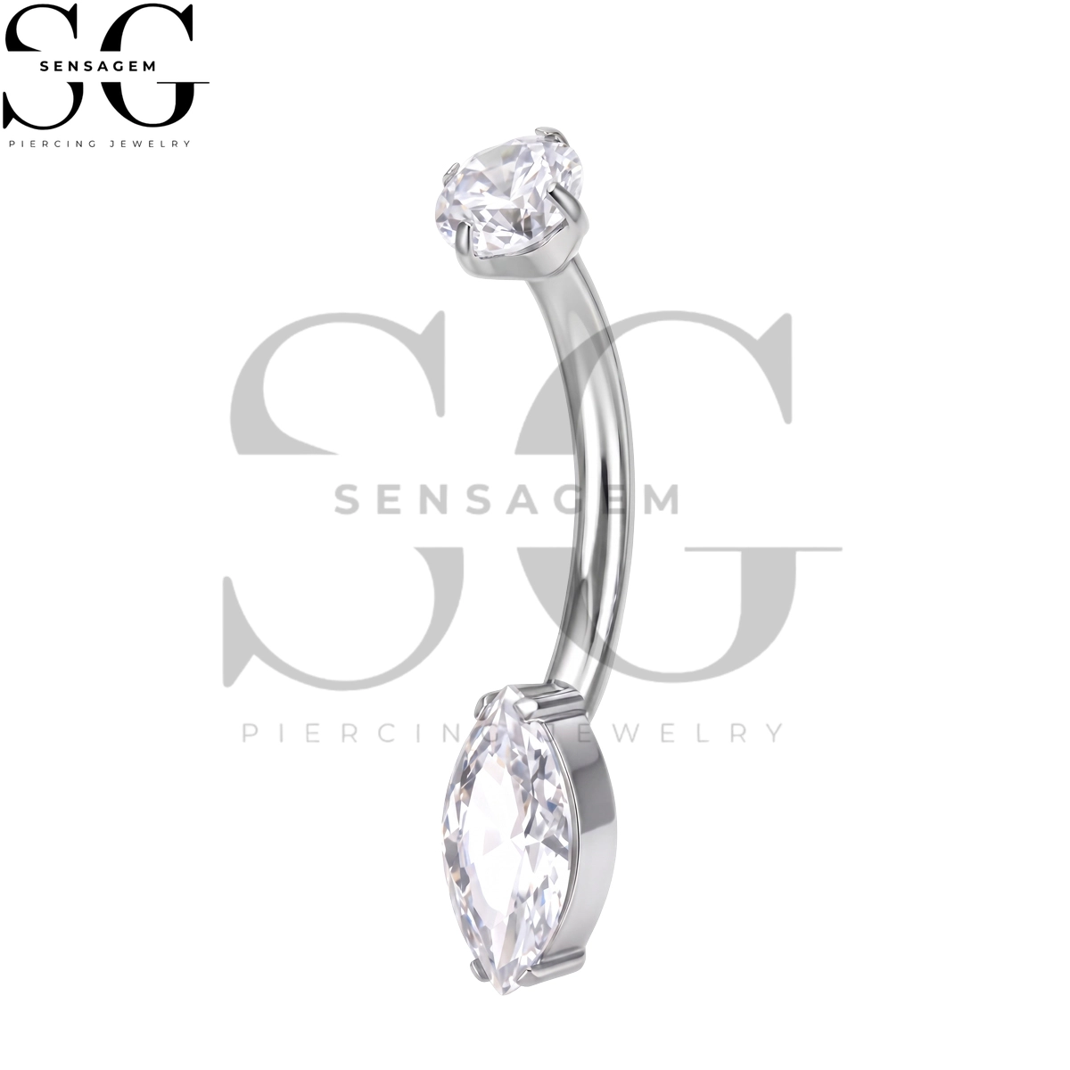 SGYS6065 STM F136 Implant Grade Titanium Marquise CZ Navel Bar - Image 3