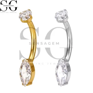 SGYS6065 STM F136 Implant Grade Titanium Marquise CZ Navel Bar