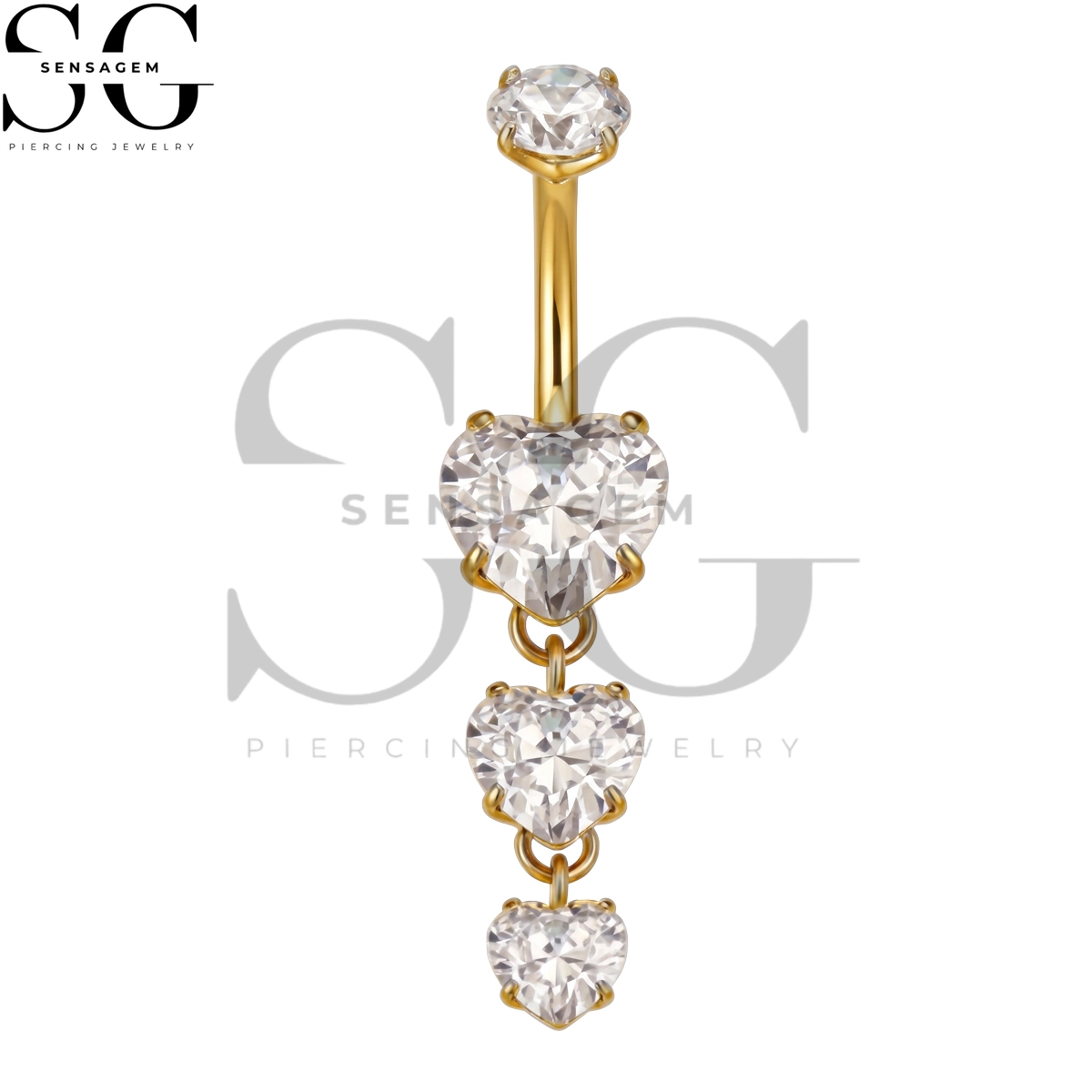 SGYS6066 ASTM F136 Titanium Belly Button Ring Triple Heart Dangle CZ Navel Ring - Image 2