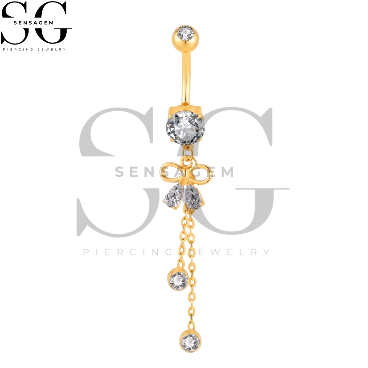 SGYS6067 ASTM F136 Titanium Belly Button Ring Bowknot Dangle CZ Navel Ring - Image 2