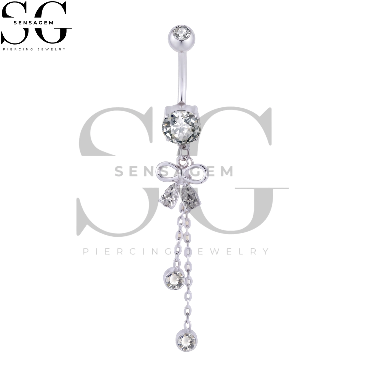 SGYS6067 ASTM F136 Titanium Belly Button Ring Bowknot Dangle CZ Navel Ring - Image 3