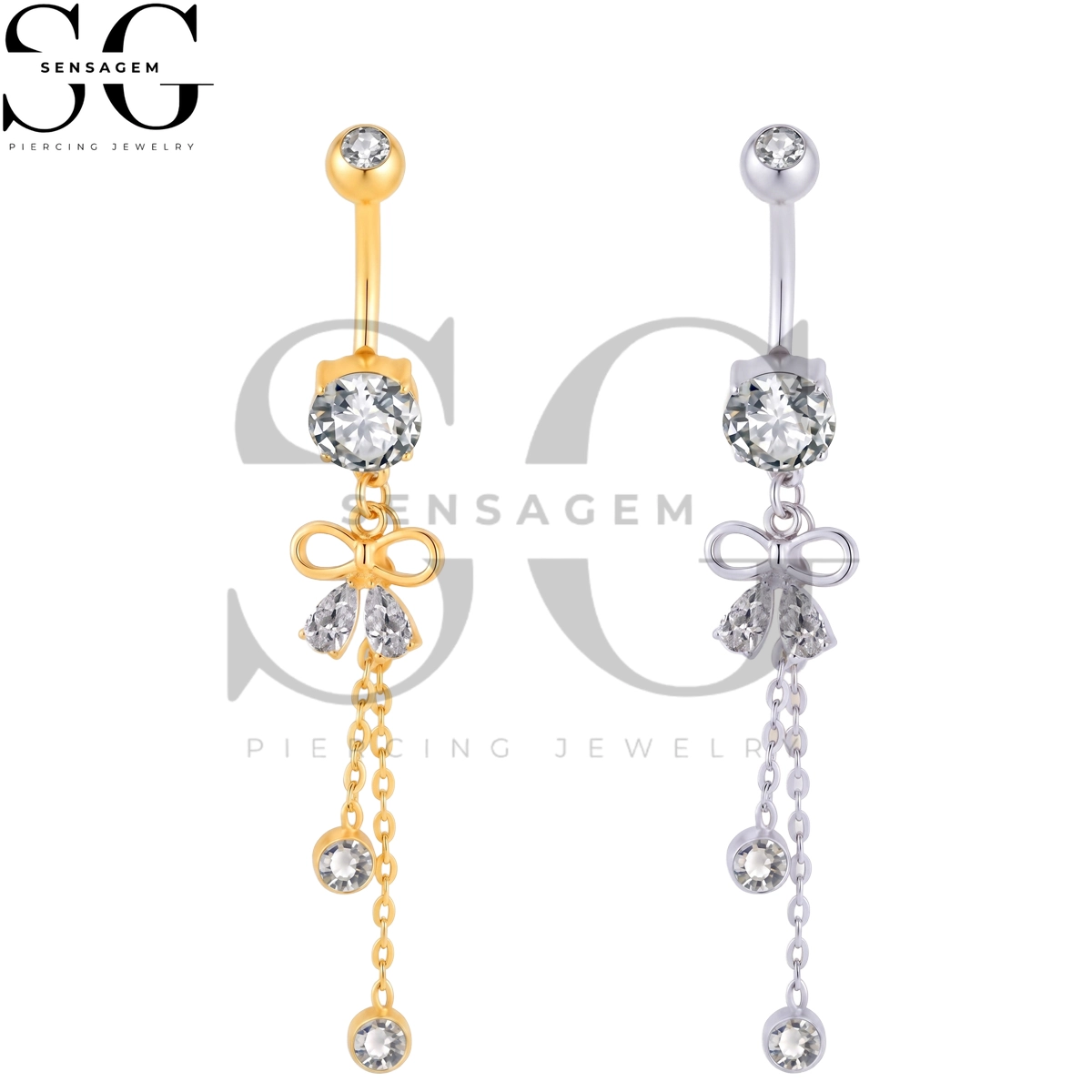SGYS6067 ASTM F136 Titanium Belly Button Ring Bowknot Dangle CZ Navel Ring