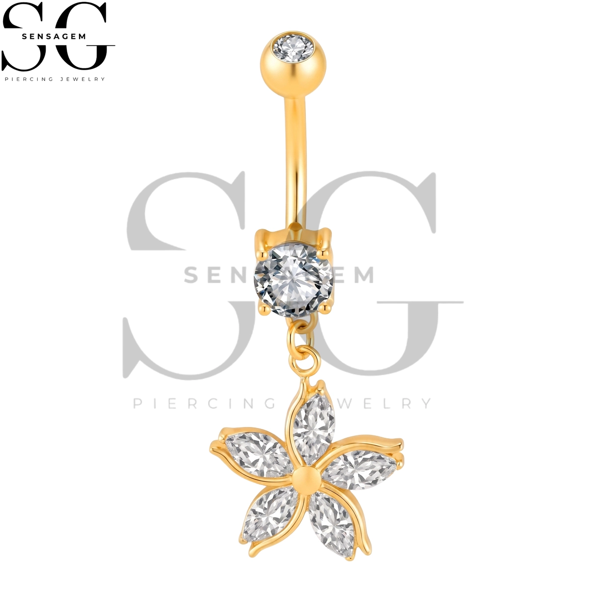 SGYS6068 ASTM F136 Titanium Belly Button Ring Marquise CZ Flower Dangle Navel Ring - Image 2