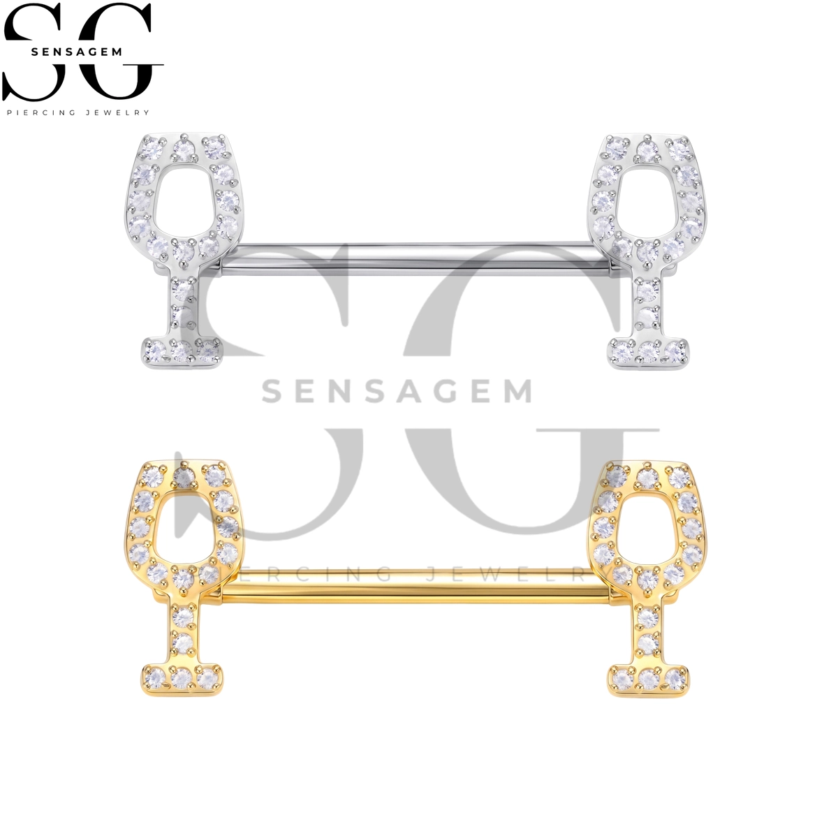SGYS9104 ASTM F136 Titanium Nipple Rings Pavé CZ Wine Glass Nipple Barbell