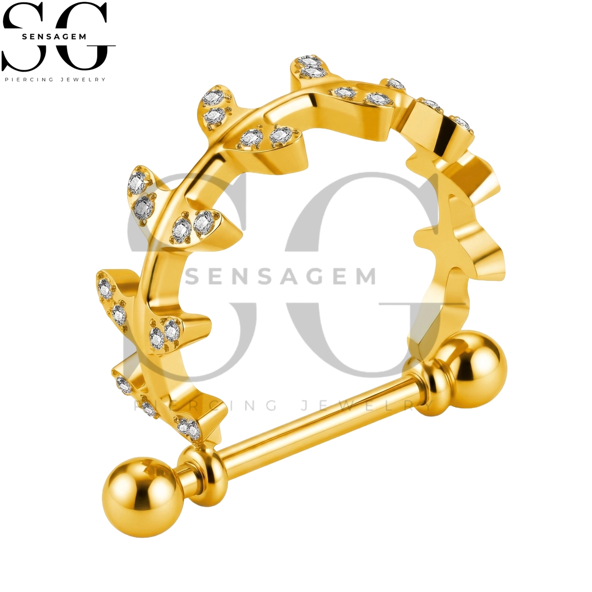 SGYS9107 ASTM F136 Titanium Nipple Shield Rings Pavé CZ Olive Leaf Nipple Barbell - Image 2
