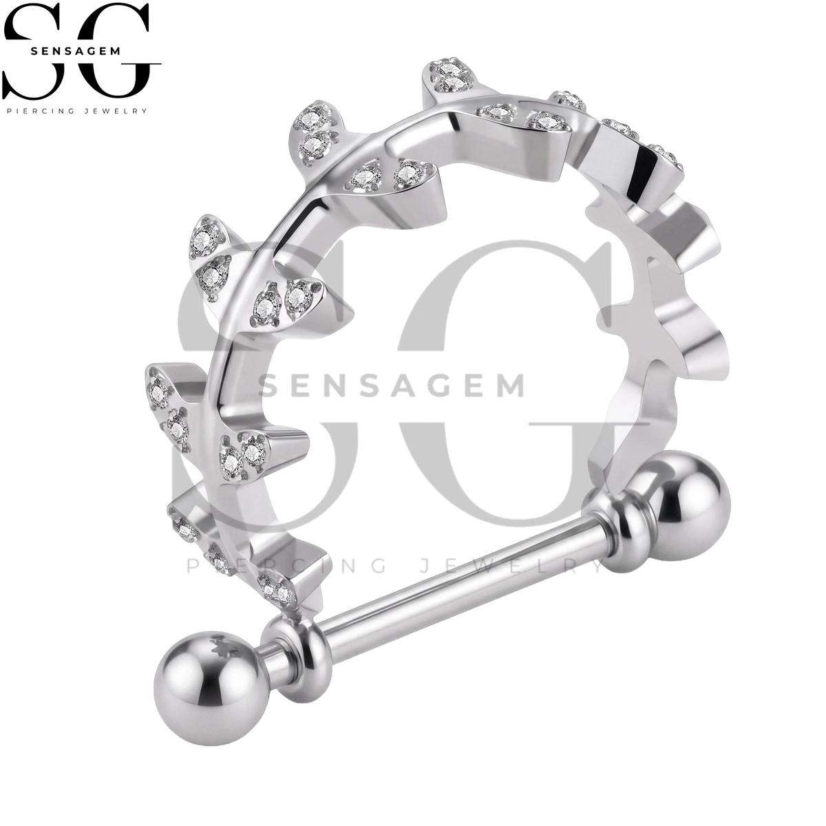 SGYS9107 ASTM F136 Titanium Nipple Shield Rings Pavé CZ Olive Leaf Nipple Barbell - Image 3