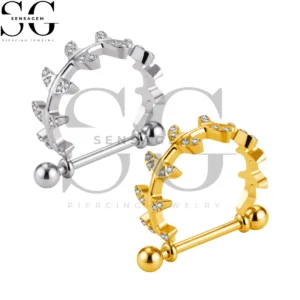 SGYS9107 ASTM F136 Titanium Nipple Shield Rings Pavé CZ Olive Leaf Nipple Barbell