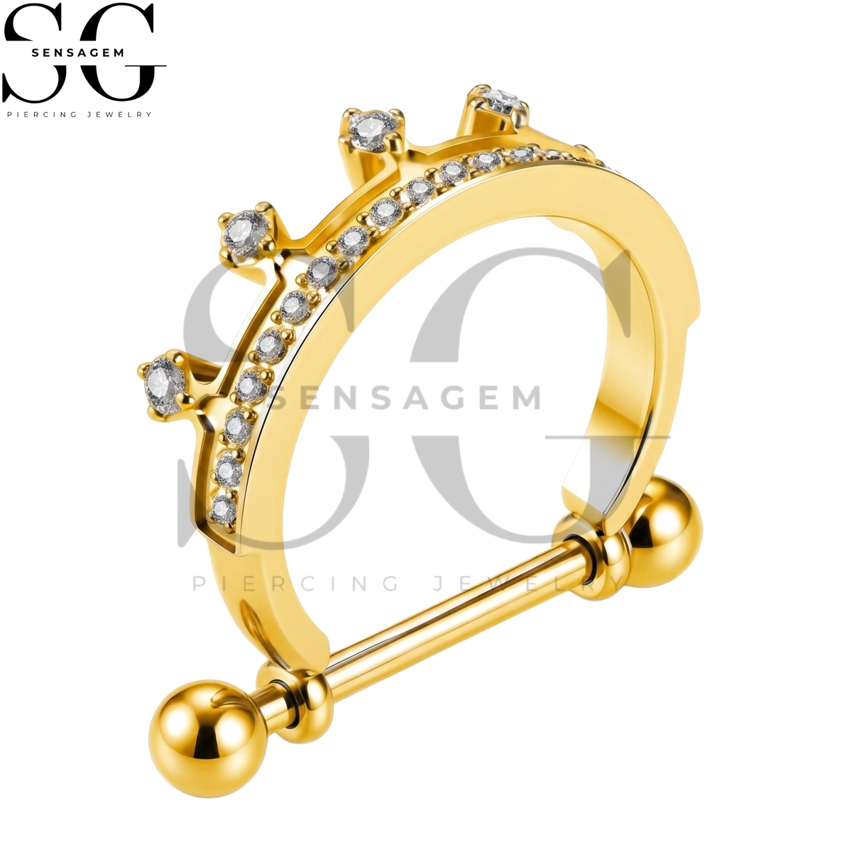 SGYS9108 ASTM F136 Titanium Nipple Shield Rings Pavé CZ Tiara Crown Nipple Barbell - Image 2